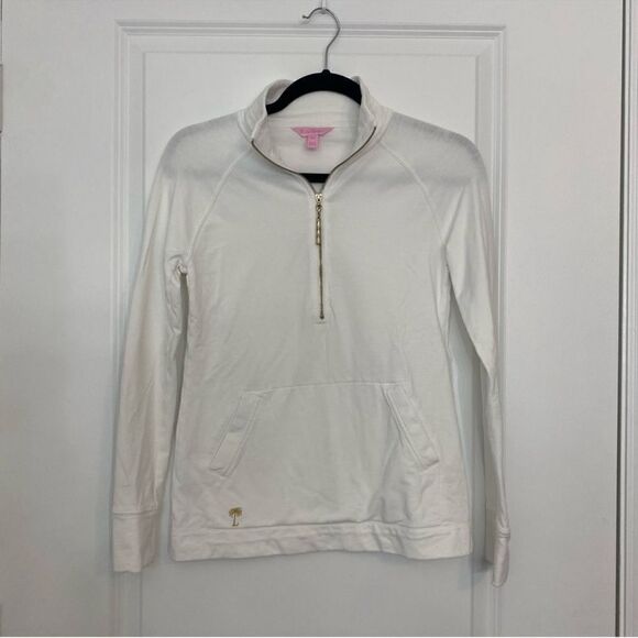 Lilly Pulitzer Skipper White Solid Popover XXS Palm Tree Half Zip Pullover - Picture 3 of 10